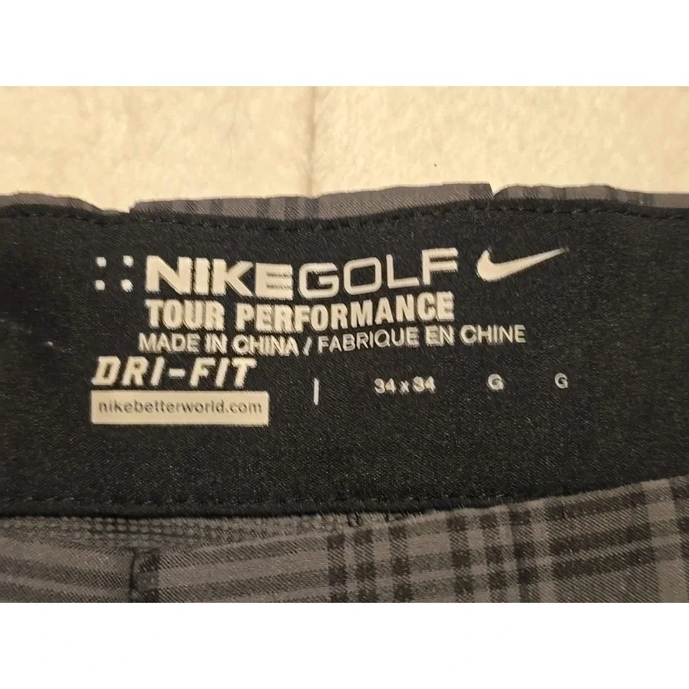 Nike Golf Tour Performance Dri-FIT Plaid Pants Mens 34x34 Grey Black Checkered